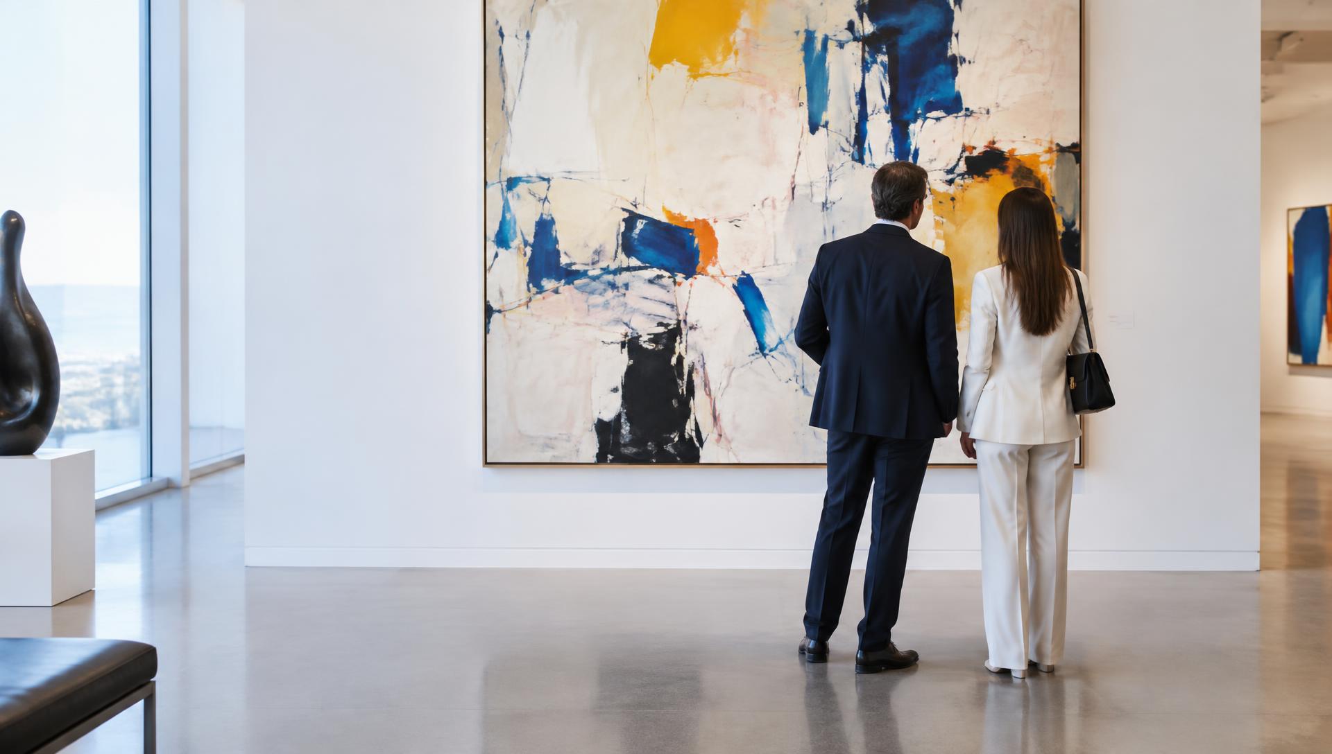 Collectors viewing contemporary art in a private gallery