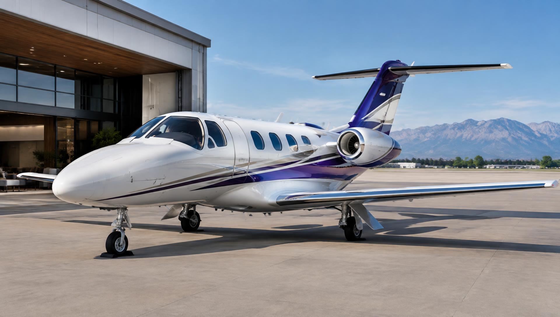 Cessna Citation Mustang illustration; actual aircraft confirmed before booking