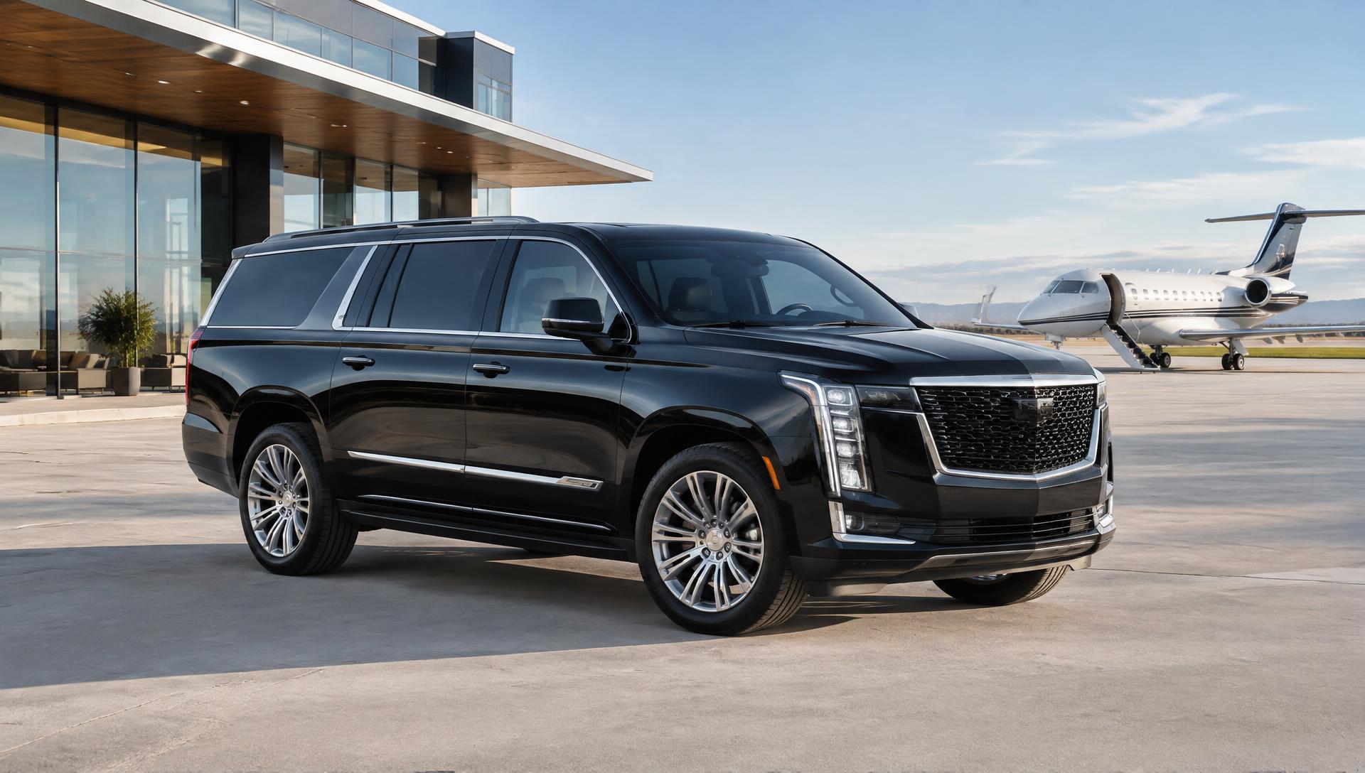 First class luxury SUV with chauffeur at the rear door