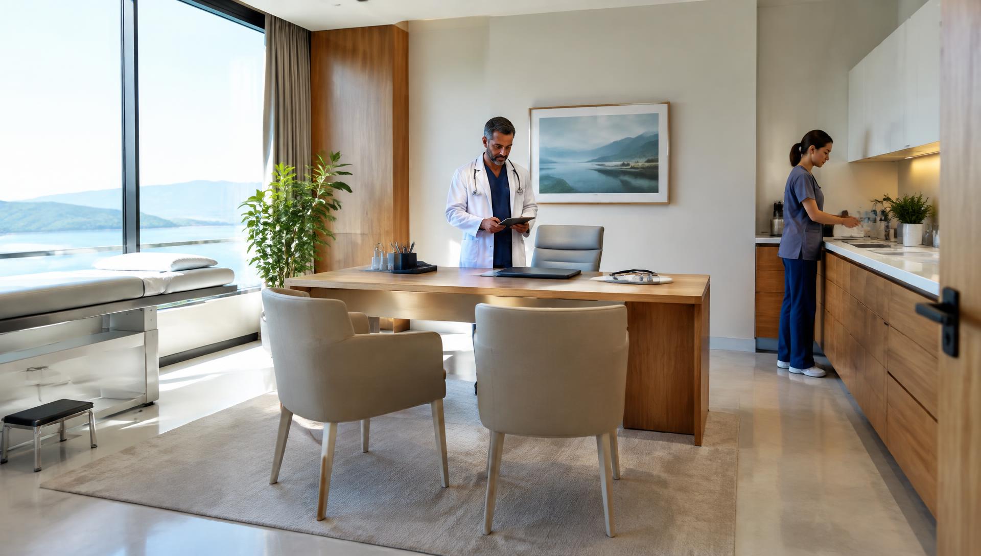 Medical team preparing a private clinic consultation