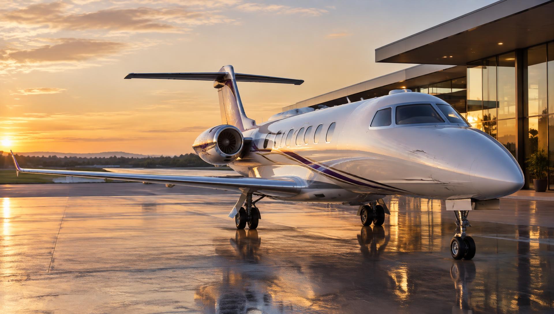 Business jet available for private charter on an airport apron