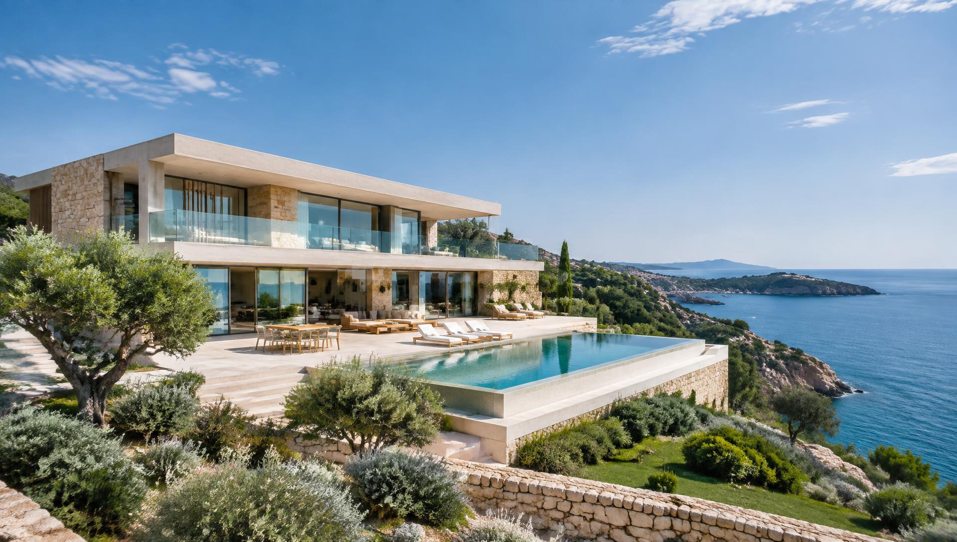 Contemporary private Mediterranean villa with pool and sea view